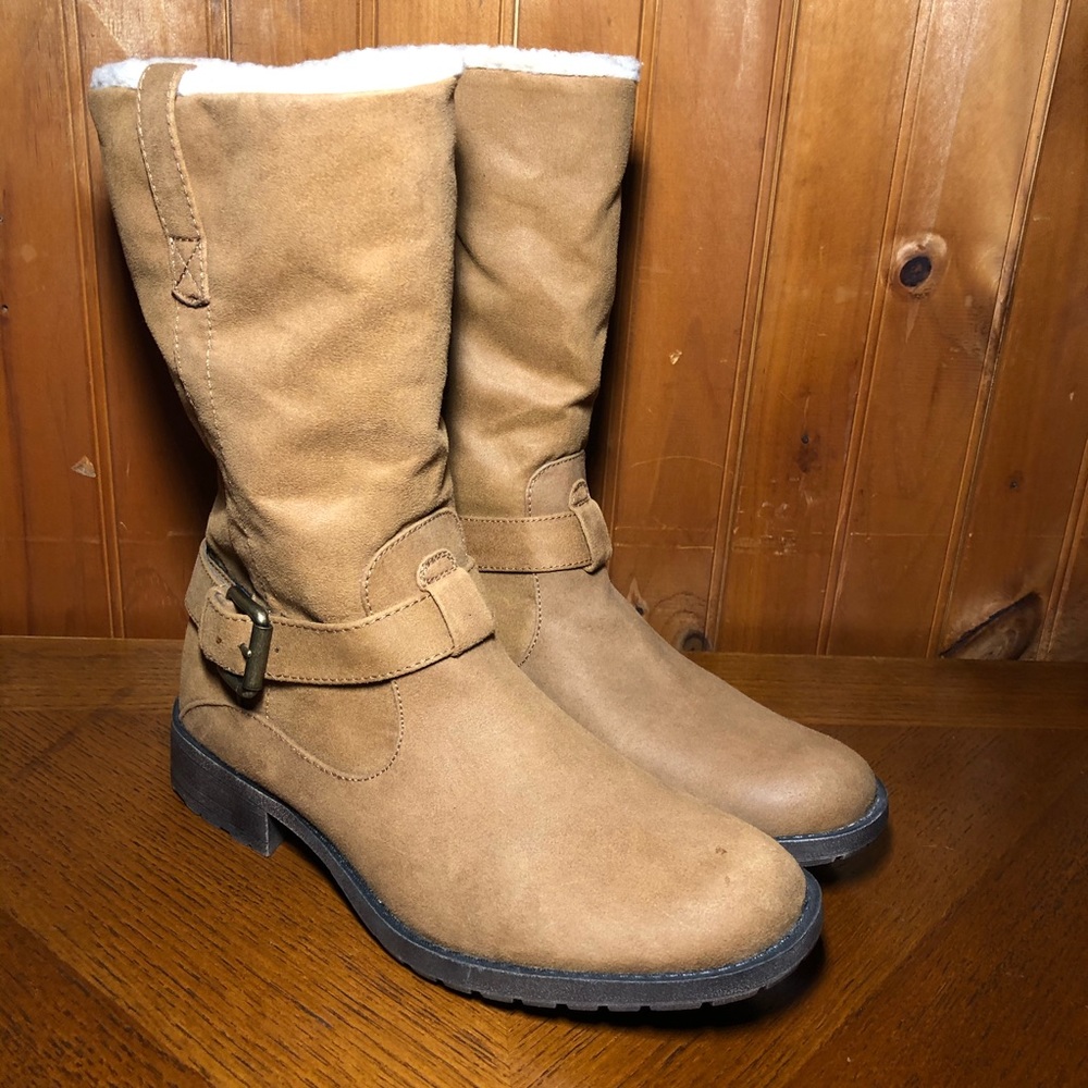 BASS Leather Tan Faux Fur Boots